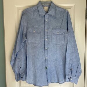 Billy Reid Linen Blue Button-Up Shirt size Large
